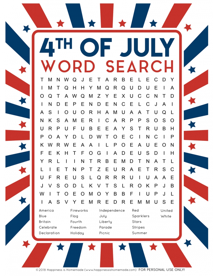 Th Of July Word Search Printable
