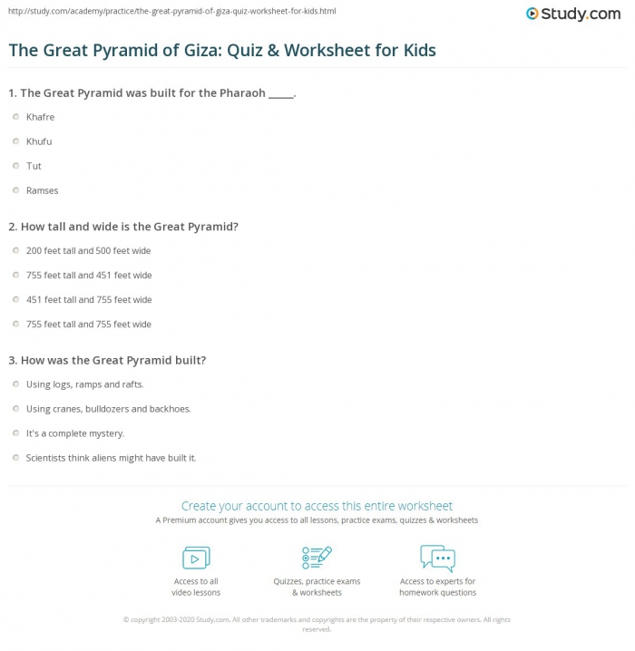 The Great Pyramid Of Giza Quiz   Worksheet For Kids