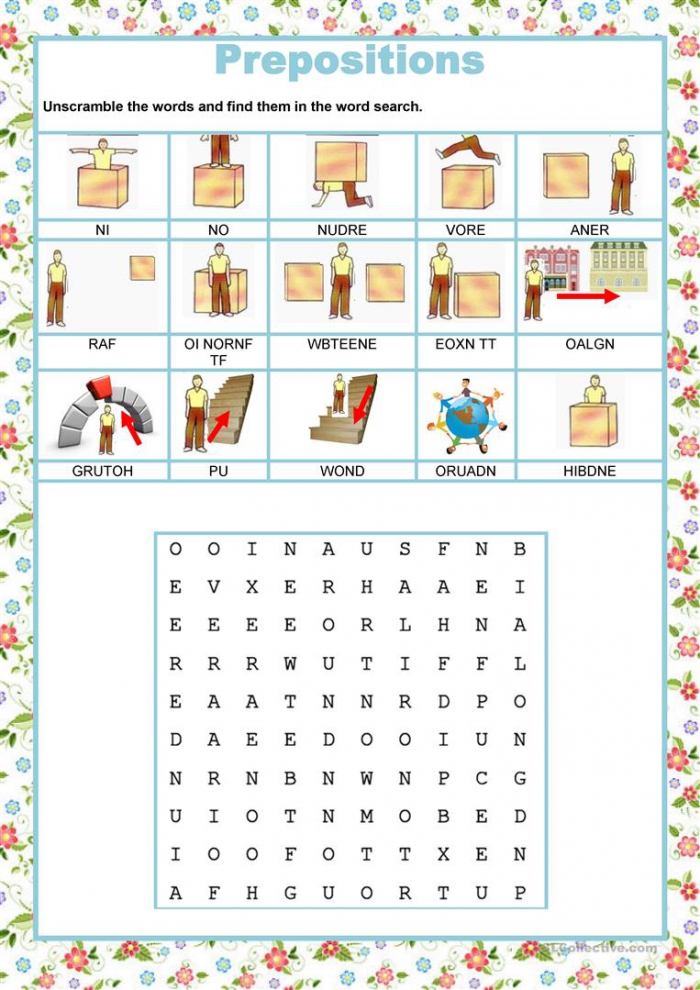 Preposition Words Worksheets | 99Worksheets