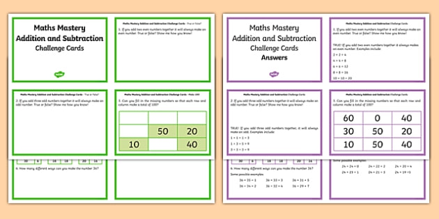 Year  Maths Mastery Add And Subtract Numbers Challenge Cards