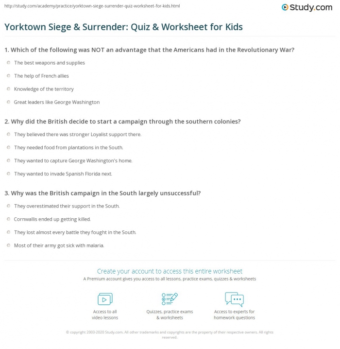 Yorktown Siege   Surrender Quiz   Worksheet For Kids