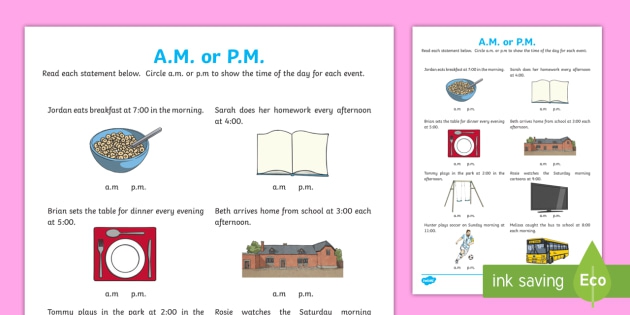 Am Or Pm Time Worksheet Teacher Made And Worksheets For Second