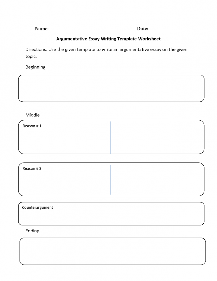 Argumentative Essay Writing Template Worksheet