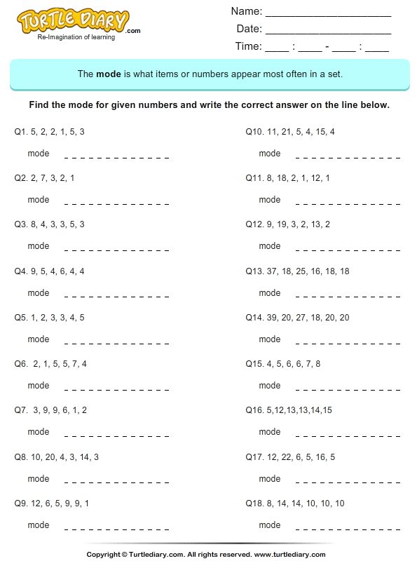 Calculate The Mode Worksheet