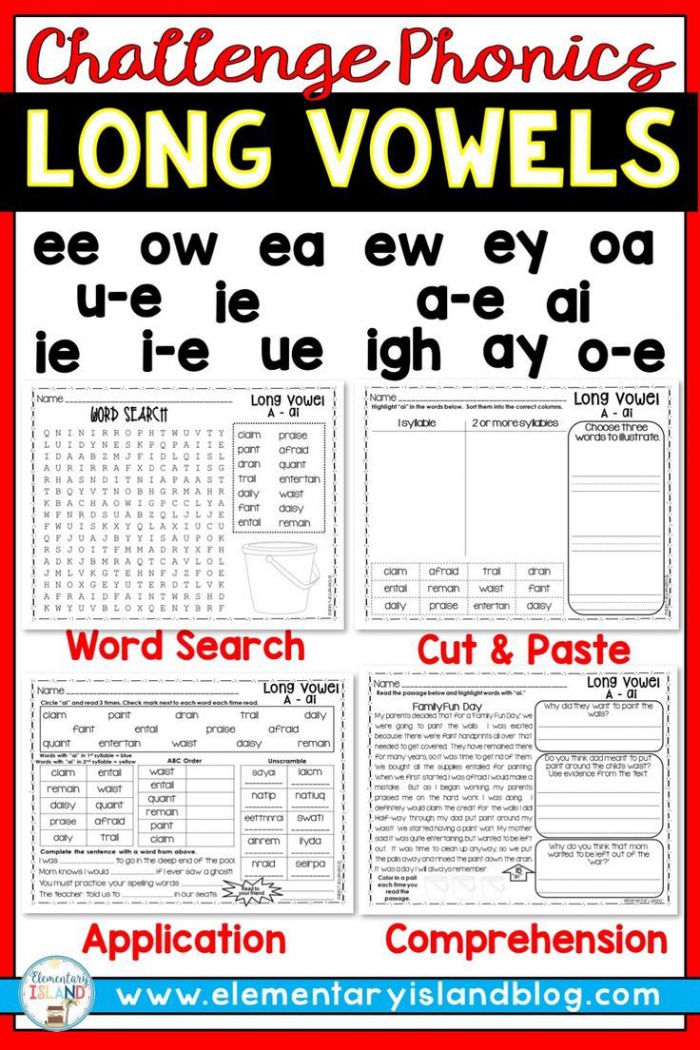 Challenge Phonics Long Vowels Worksheets