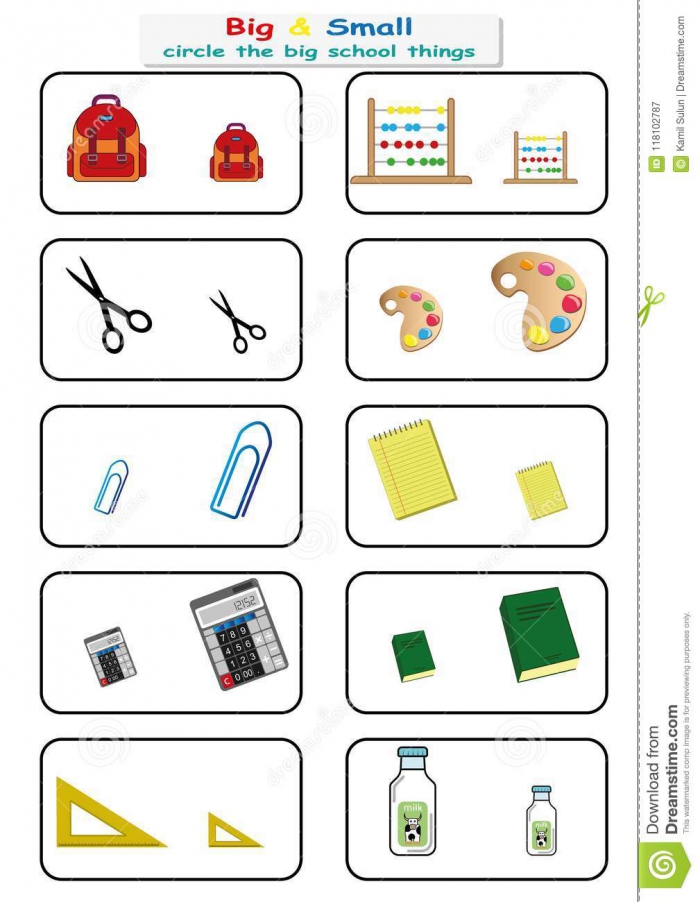 Circle The Big School Things  Find Big Or Small Worksheet For Kids
