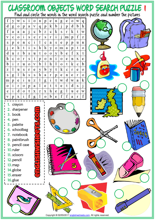 Classroom Objects Esl Printable Vocabulary Worksheets Com Imagens