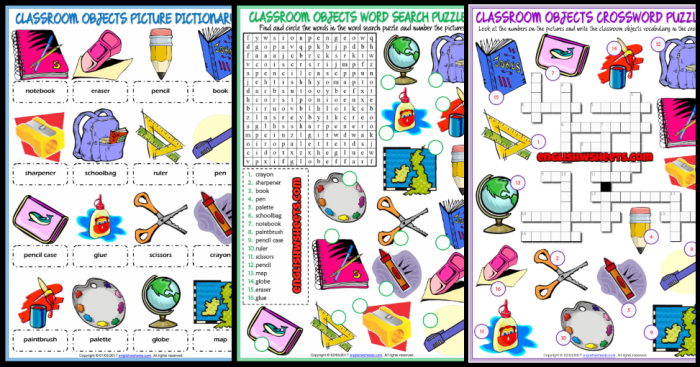 Classroom Objects Esl Vocabulary Worksheets