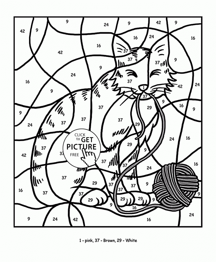 Color By Number Cat Coloring Page For Kids  Education Coloring