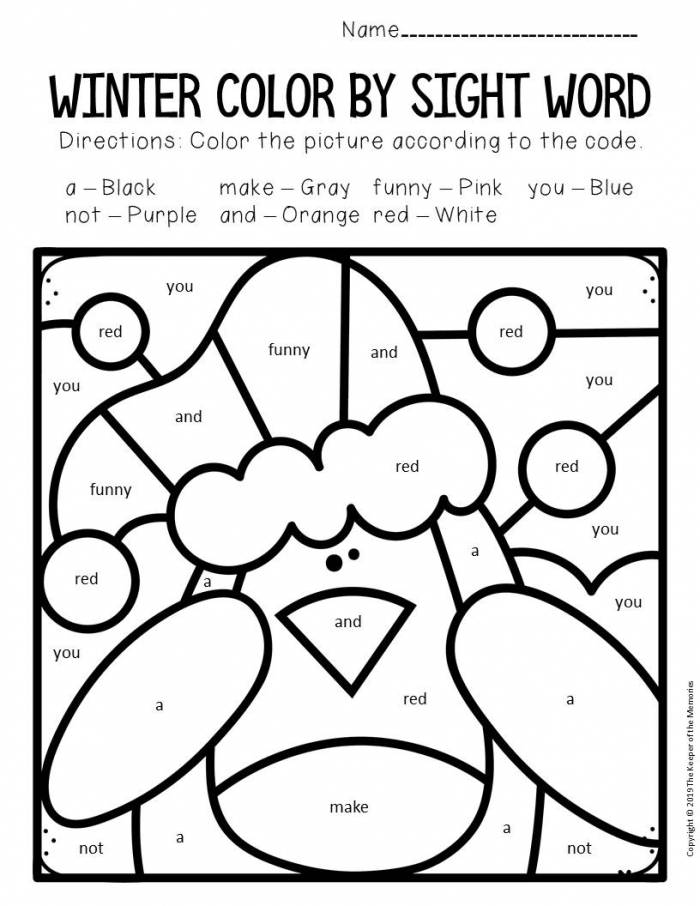 Color By Sight Word Winter Preschool Worksheets Penguin