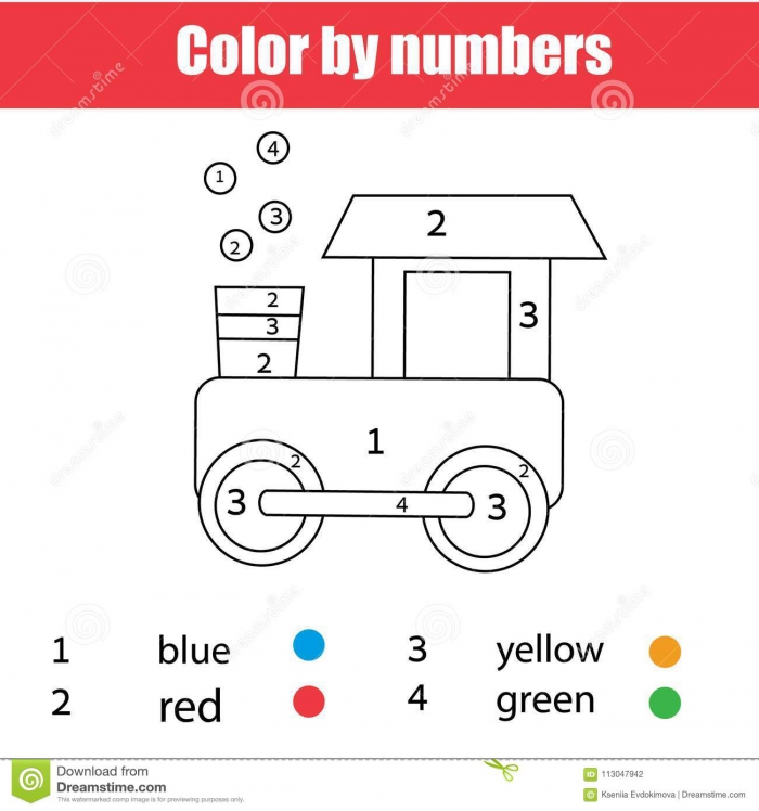 Coloring Page With Toy Train Color By Numbers  Printable