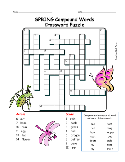 Compound Words For Spring Vocabulary Are Used In This Crossword