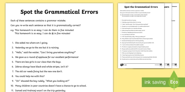 Correcting Grammar In Sentences Worksheet