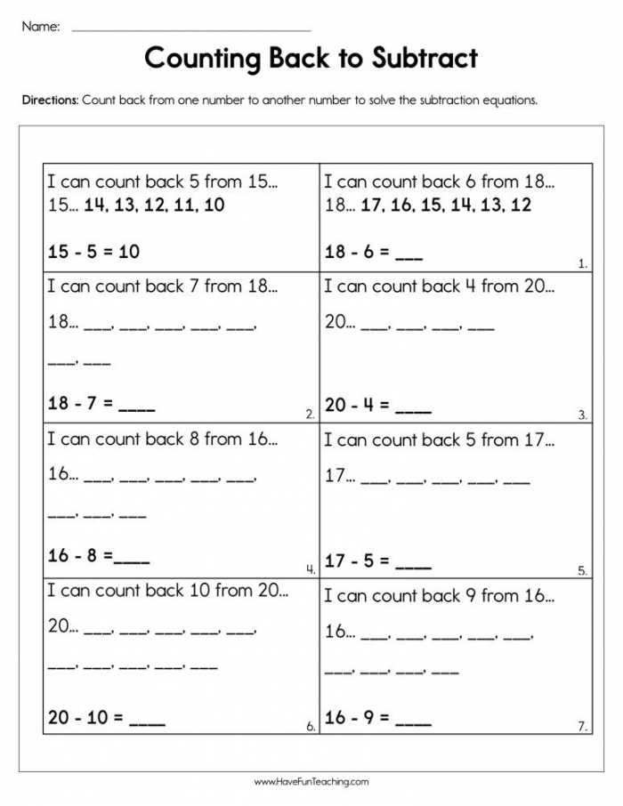 Counting Back To Subtract Worksheet  Have Fun Teaching