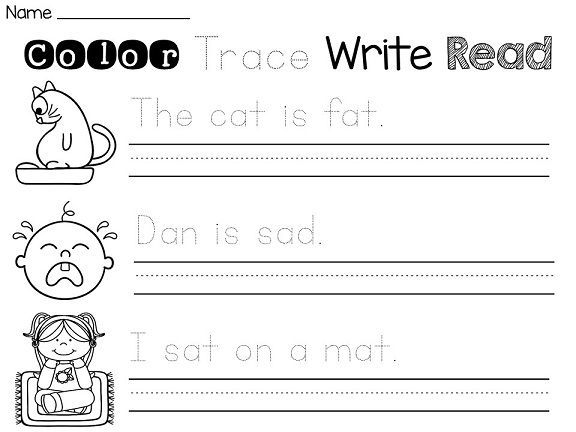 Cute And Simple Color Trace Write Read Worksheets For Short Vowels