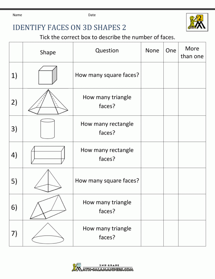 D Shapes Worksheets Nd Grade