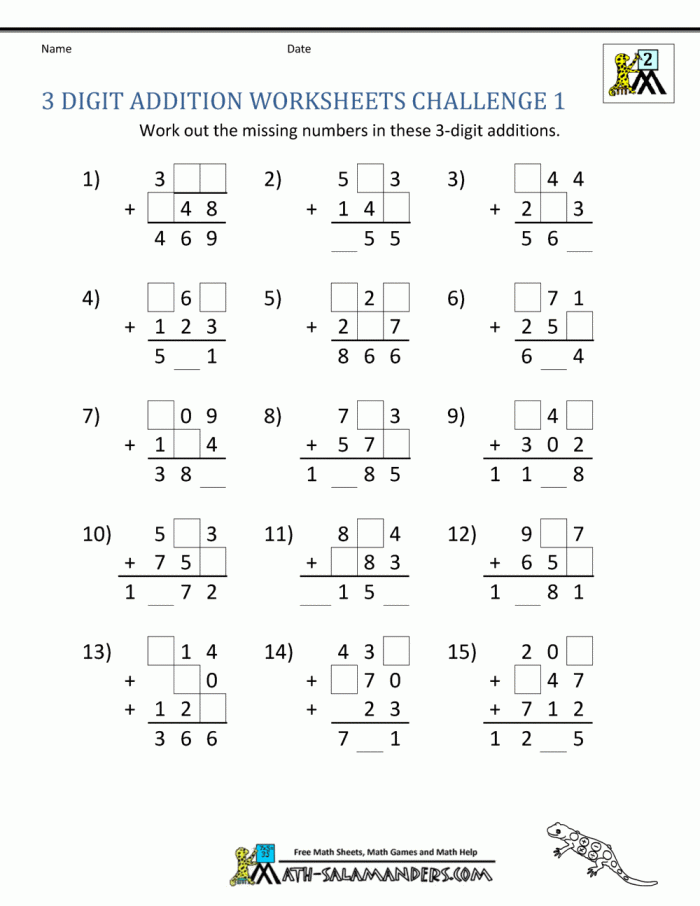 Adding Three Digit Numbers On A Number Line Worksheet