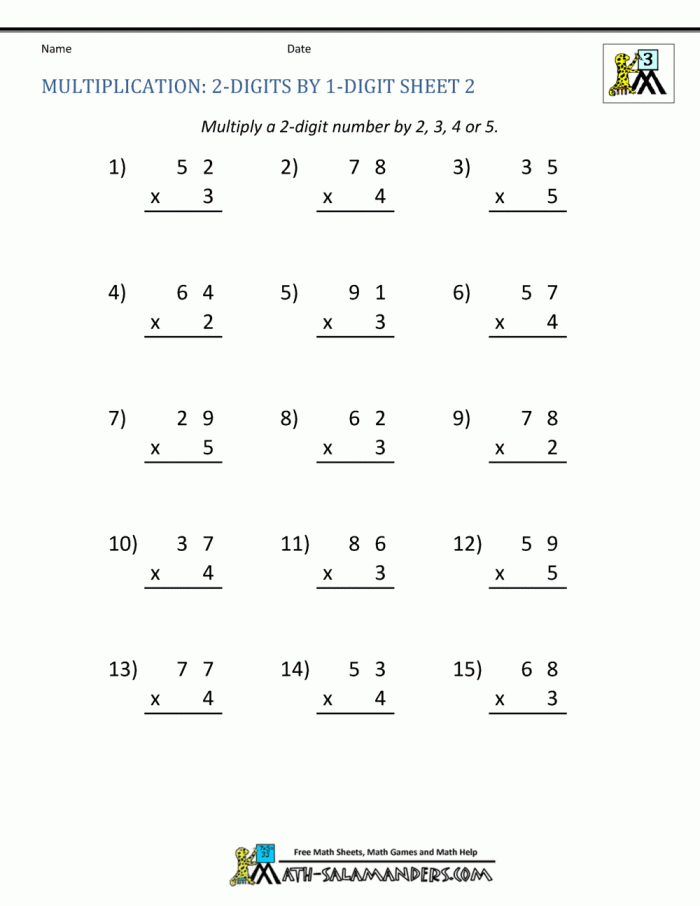 Digit Multiplication Worksheet