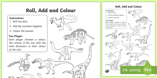 Dinosaur Colour And Roll Worksheet  Worksheet