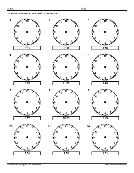 Draw The Hands On The Clock Worksheet