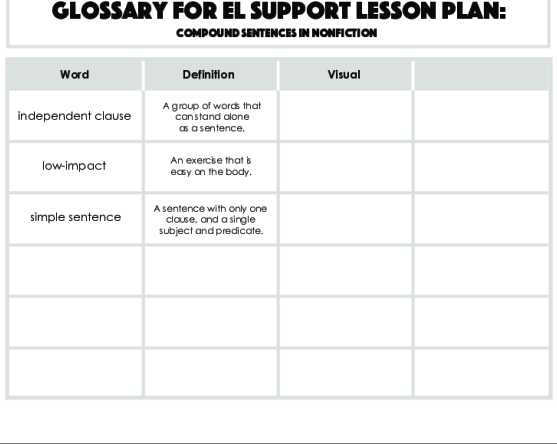 El Support Lesson Compound Sentences In Nonfiction