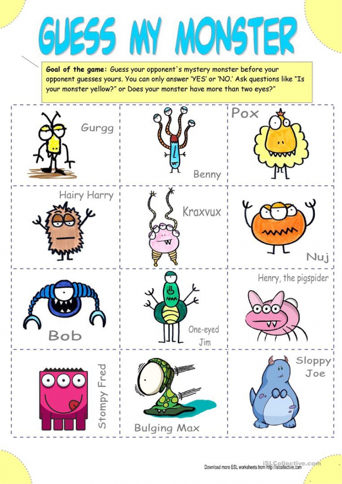 English Esl Monster Worksheets