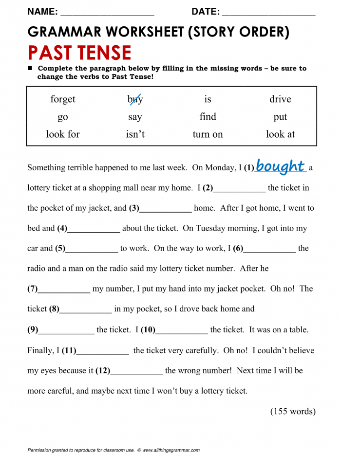 printable-grammar-test