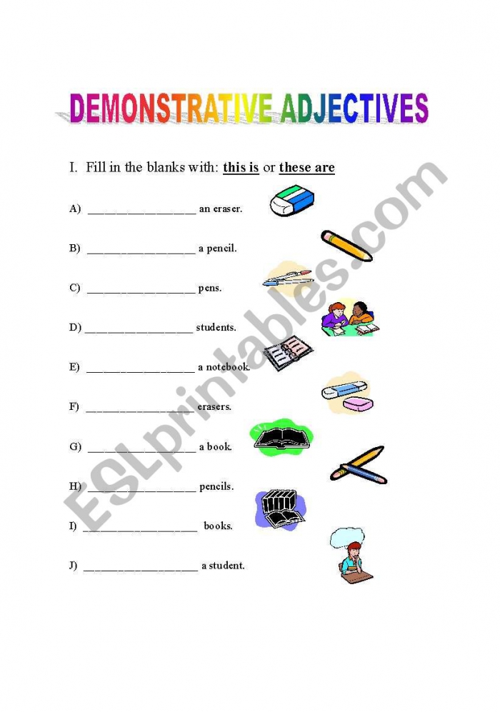 Demonstrative Adjectives Worksheets 99Worksheets