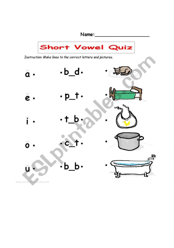 English Worksheets Short Vowel Quiz