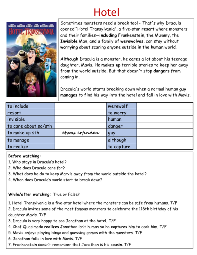 Esl Film Watching Hotel Transylvania
