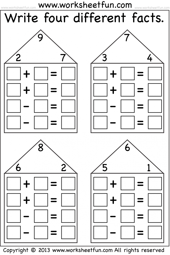 Free Printable November Addition Number Fact Family Worksheets