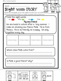 Complete The Summer Story: Common Sight Words