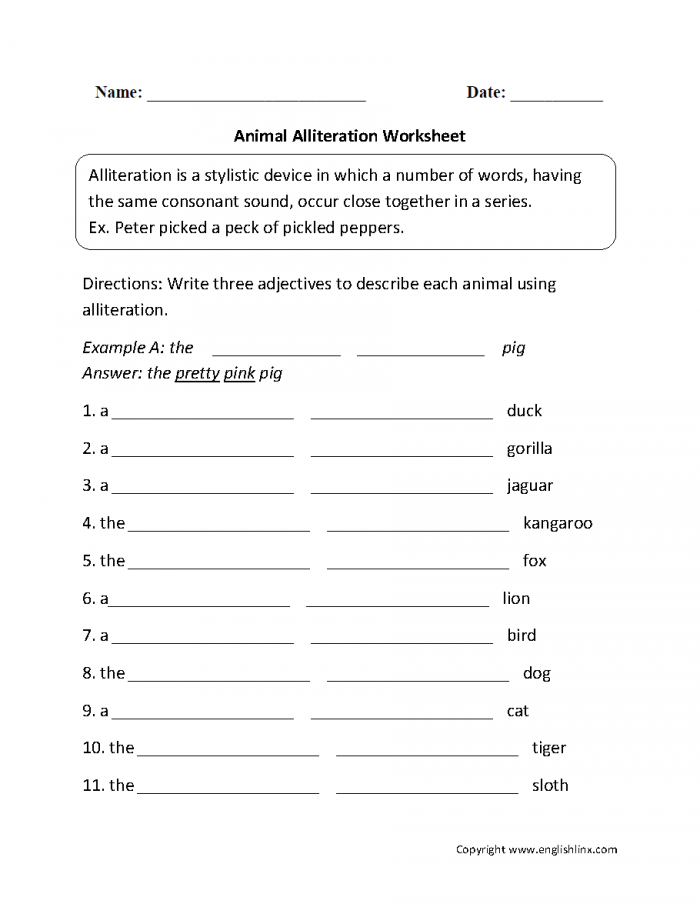 Figurative Language: Alliteration In Poetry Worksheets | 99Worksheets