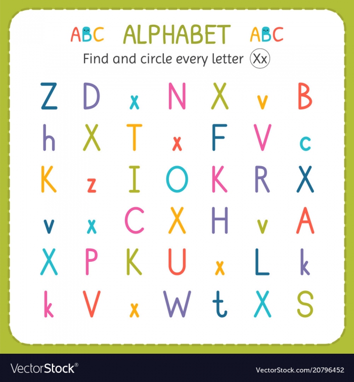 Find And Circle Every Letter X Worksheet For Vector Image