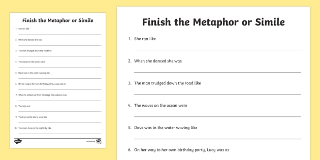 Finish The Metaphors And Similes Worksheet Teacher Made