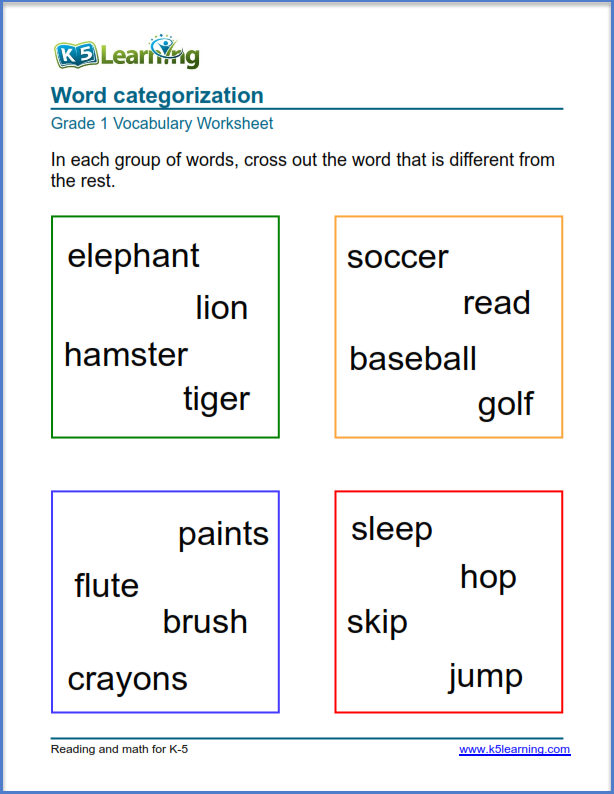 First Grade Vocabulary Worksheets  Printable And Organized By