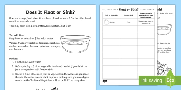 Float Or Sink Science Experiment Teacher Made Worksheets Au