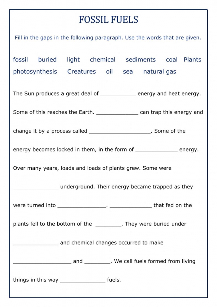 Fossil Fuels Interactive Worksheet