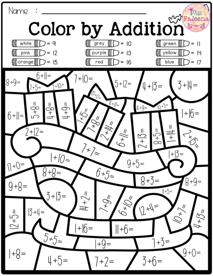Free Color By Code Math Number Addition Subtraction Worksheets