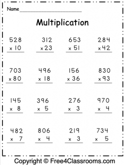 free multiplication worksheet digit and digit by digit 9