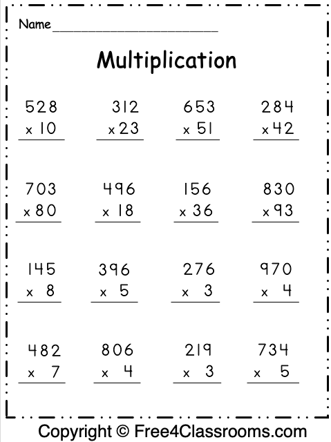 Two Digit Multiplication Worksheets For Third Grade