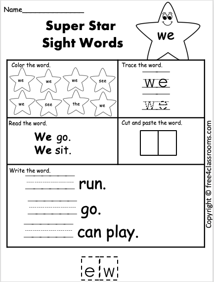 Free Sight Word Worksheet  We  Freeclassrooms