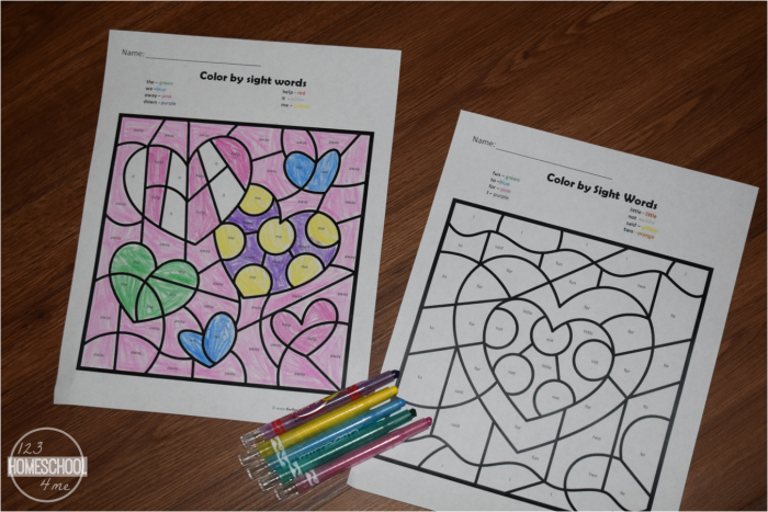 Free Valentines Day Color By Sight Words