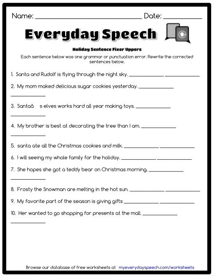 Holiday Sentence Fixer Uppers