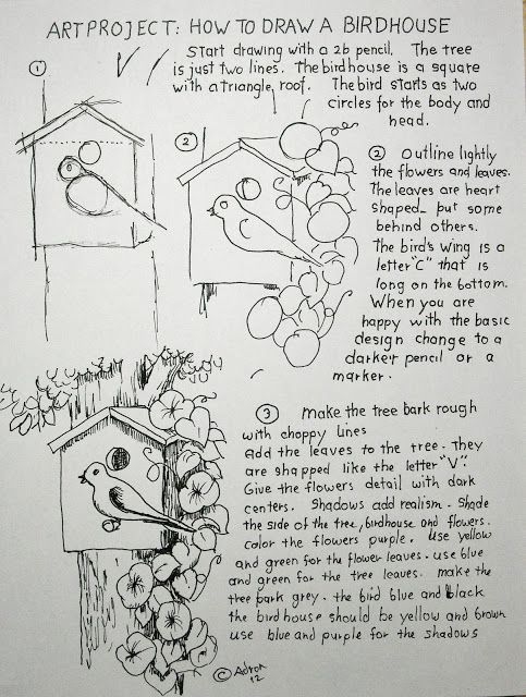 How To Draw A Birdhouse Project And Worksheet With Images