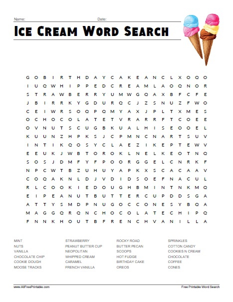 Ice Cream Word Search