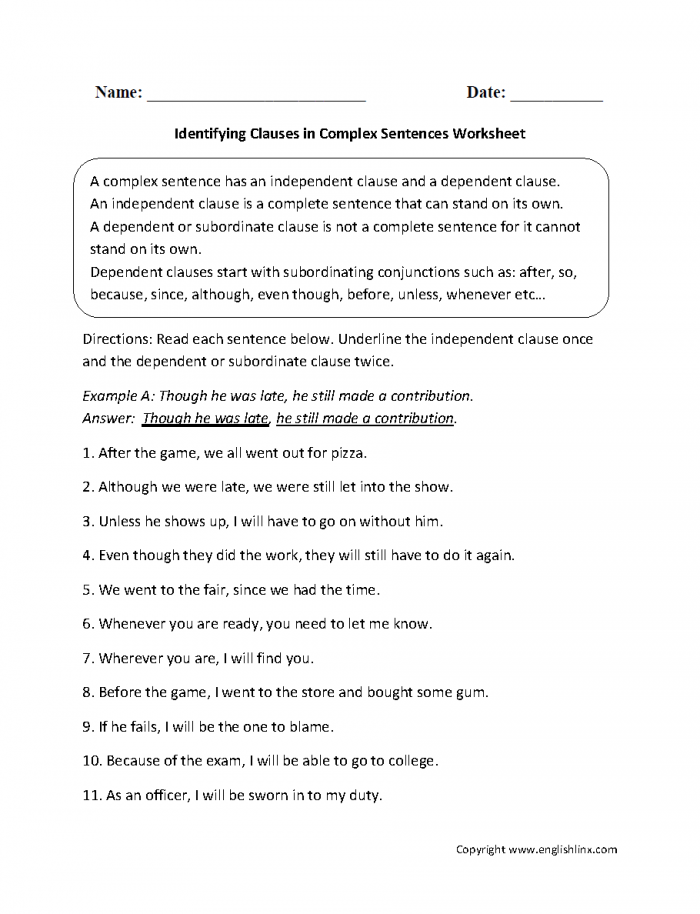 Simple Compound And Complex Sentences Worksheet 4Th Grade Compound Sentences 3rd Grade 4th