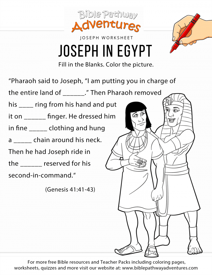 Joseph In Egypt Worksheet And Coloring Page  Bible Pathway Adventures