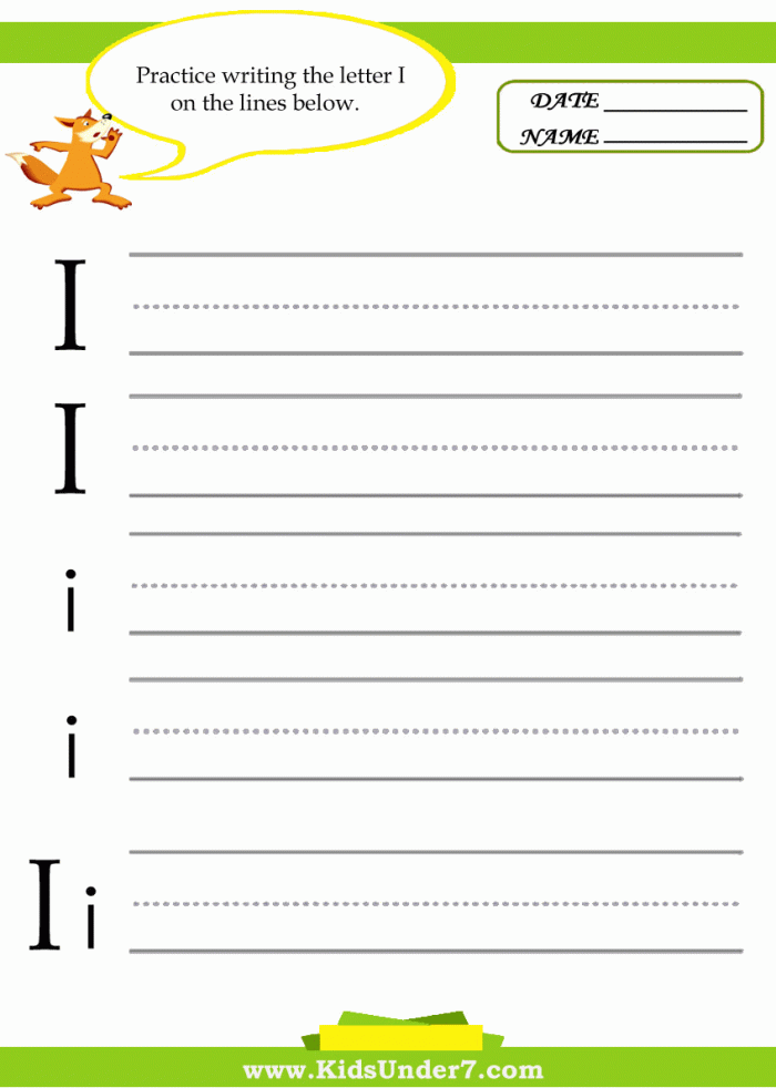 Kids Under  Letter I Practice Writing Worksheet