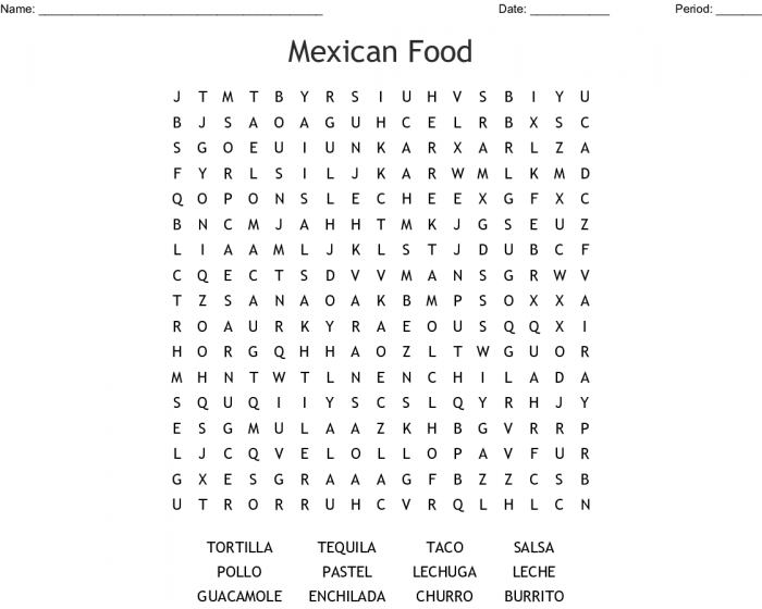 Mexican Food Word Search